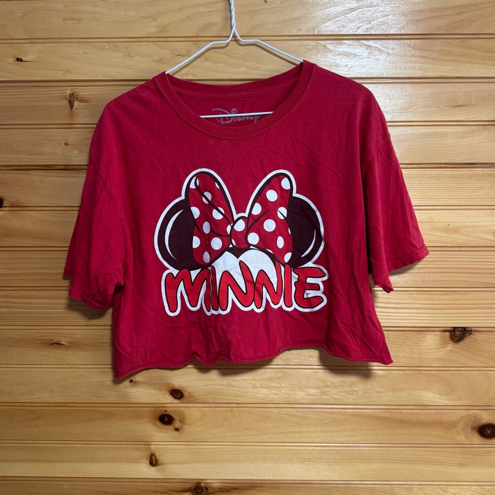 Disney Minnie Mouse Red Cropped Tee Bow and Ears Size L (12/14)